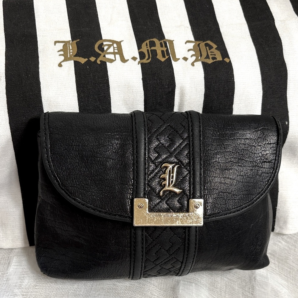 L.A.M.B. Gwen Stefani Black Leather Vintage Clutch